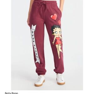 Betty Boop Burgundy Joggers with Heart Design